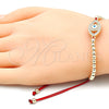 Oro Laminado Adjustable Bolo Bracelet, Gold Filled Style Evil Eye and Ball Design, with White Micro Pave, White Enamel Finish, Golden Finish, 03.299.0062.11 (04 MM Thickness, 11 Inches Length)