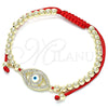 Oro Laminado Adjustable Bolo Bracelet, Gold Filled Style Evil Eye and Ball Design, with White Micro Pave, White Enamel Finish, Golden Finish, 03.299.0062.11 (04 MM Thickness, 11 Inches Length)