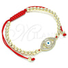 Oro Laminado Adjustable Bolo Bracelet, Gold Filled Style Evil Eye and Ball Design, with White Micro Pave, White Enamel Finish, Golden Finish, 03.299.0062.11 (04 MM Thickness, 11 Inches Length)