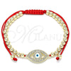 Oro Laminado Adjustable Bolo Bracelet, Gold Filled Style Evil Eye and Ball Design, with White Micro Pave, White Enamel Finish, Golden Finish, 03.299.0062.11 (04 MM Thickness, 11 Inches Length)