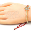 Oro Laminado Adjustable Bolo Bracelet, Gold Filled Style Hand of God and Ball Design, with Multicolor Micro Pave, Polished, Golden Finish, 03.299.0063.11 (04 MM Thickness, 11 Inches Length)