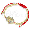 Oro Laminado Adjustable Bolo Bracelet, Gold Filled Style Hand of God and Ball Design, with Multicolor Micro Pave, Polished, Golden Finish, 03.299.0063.11 (04 MM Thickness, 11 Inches Length)