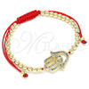 Oro Laminado Adjustable Bolo Bracelet, Gold Filled Style Hand of God and Ball Design, with Multicolor Micro Pave, Polished, Golden Finish, 03.299.0063.11 (04 MM Thickness, 11 Inches Length)