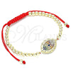 Oro Laminado Adjustable Bolo Bracelet, Gold Filled Style Evil Eye and Ball Design, with Multicolor Micro Pave, Polished, Golden Finish, 03.299.0064.11 (04 MM Thickness, 11 Inches Length)