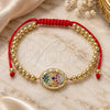 Oro Laminado Adjustable Bolo Bracelet, Gold Filled Style Evil Eye and Ball Design, with Multicolor Micro Pave, Polished, Golden Finish, 03.299.0064.11 (04 MM Thickness, 11 Inches Length)