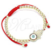Oro Laminado Adjustable Bolo Bracelet, Gold Filled Style Hand of God and Ball Design, with Multicolor Micro Pave, White Enamel Finish, Golden Finish, 03.299.0065.11 (04 MM Thickness, 11 Inches Length)