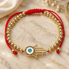 Oro Laminado Adjustable Bolo Bracelet, Gold Filled Style Judaica and Hand of God Design, with Multicolor Micro Pave, White Enamel Finish, Golden Finish, 03.299.0065.11 (04 MM Thickness, 11 Inches Length)