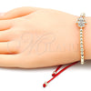 Oro Laminado Adjustable Bolo Bracelet, Gold Filled Style Hand of God and Ball Design, with Multicolor Micro Pave, Polished, Golden Finish, 03.299.0067.11 (04 MM Thickness, 11 Inches Length)