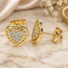 Oro Laminado Stud Earring, Gold Filled Style Heart Design, with White Micro Pave, Polished, Golden Finish, 02.210.0420