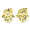 Oro Laminado Stud Earring, Gold Filled Style Hand of God Design, with White Micro Pave, Polished, Golden Finish, 02.210.0421