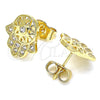 Oro Laminado Stud Earring, Gold Filled Style Hand of God and Judaica Design, with White Micro Pave, Polished, Golden Finish, 02.210.0421