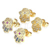 Oro Laminado Stud Earring, Gold Filled Style Hand of God and Judaica Design, with White Micro Pave, Polished, Golden Finish, 02.210.0421