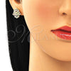 Oro Laminado Stud Earring, Gold Filled Style Hand of God Design, with Multicolor Micro Pave, Polished, Golden Finish, 02.210.0421.1