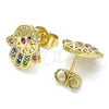 Oro Laminado Stud Earring, Gold Filled Style Hand of God Design, with Multicolor Micro Pave, Polished, Golden Finish, 02.210.0421.1