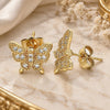 Oro Laminado Stud Earring, Gold Filled Style Butterfly Design, with White Micro Pave, Polished, Golden Finish, 02.210.0423