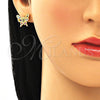 Oro Laminado Stud Earring, Gold Filled Style Butterfly Design, with Multicolor Cubic Zirconia, Polished, Golden Finish, 02.210.0423.1