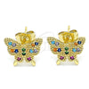 Oro Laminado Stud Earring, Gold Filled Style Butterfly Design, with Multicolor Cubic Zirconia, Polished, Golden Finish, 02.210.0423.1