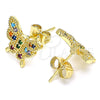 Oro Laminado Stud Earring, Gold Filled Style Butterfly Design, with Multicolor Cubic Zirconia, Polished, Golden Finish, 02.210.0423.1