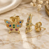 Oro Laminado Stud Earring, Gold Filled Style Butterfly Design, with Multicolor Cubic Zirconia, Polished, Golden Finish, 02.210.0423.1