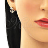 Oro Laminado Stud Earring, Gold Filled Style Anchor Design, with White Micro Pave, Polished, Golden Finish, 02.210.0424