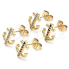 Oro Laminado Stud Earring, Gold Filled Style Anchor Design, with White Micro Pave, Polished, Golden Finish, 02.210.0424