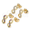 Oro Laminado Stud Earring, Gold Filled Style Infinite Design, with Multicolor Micro Pave, Polished, Golden Finish, 02.210.0425.1