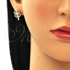 Oro Laminado Stud Earring, Gold Filled Style Four-leaf Clover Design, with Multicolor Micro Pave, Polished, Golden Finish, 02.210.0426.1