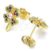 Oro Laminado Stud Earring, Gold Filled Style Four-leaf Clover Design, with Multicolor Micro Pave, Polished, Golden Finish, 02.210.0426.1