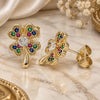 Oro Laminado Stud Earring, Gold Filled Style Four-leaf Clover Design, with Multicolor Micro Pave, Polished, Golden Finish, 02.210.0426.1