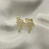 Oro Laminado Stud Earring, Gold Filled Style with White Micro Pave, Polished, Golden Finish, 02.210.0427
