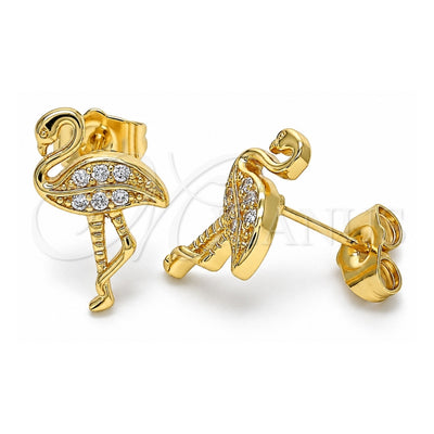 Oro Laminado Stud Earring, Gold Filled Style with White Micro Pave, Polished, Golden Finish, 02.210.0427