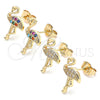 Oro Laminado Stud Earring, Gold Filled Style with White Micro Pave, Polished, Golden Finish, 02.210.0427