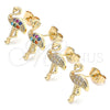 Oro Laminado Stud Earring, Gold Filled Style with White Micro Pave, Polished, Golden Finish, 02.210.0427