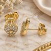 Oro Laminado Stud Earring, Gold Filled Style Lock and Heart Design, with White Micro Pave, Polished, Golden Finish, 02.210.0428