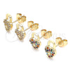 Oro Laminado Stud Earring, Gold Filled Style Lock and Heart Design, with White Micro Pave, Polished, Golden Finish, 02.210.0428