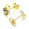 Oro Laminado Stud Earring, Gold Filled Style Lock and Heart Design, with Multicolor Micro Pave, Polished, Golden Finish, 02.210.0428.1