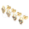 Oro Laminado Stud Earring, Gold Filled Style Lock and Heart Design, with Multicolor Micro Pave, Polished, Golden Finish, 02.210.0428.1