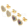 Oro Laminado Stud Earring, Gold Filled Style Heart Design, with Multicolor Micro Pave, Polished, Golden Finish, 02.210.0429.1