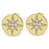 Oro Laminado Stud Earring, Gold Filled Style with White Micro Pave, Polished, Golden Finish, 02.210.0430