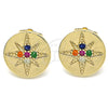 Oro Laminado Stud Earring, Gold Filled Style with Multicolor Micro Pave, Polished, Golden Finish, 02.210.0430.1