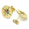 Oro Laminado Stud Earring, Gold Filled Style with Multicolor Micro Pave, Polished, Golden Finish, 02.210.0430.1