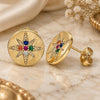Oro Laminado Stud Earring, Gold Filled Style with Multicolor Micro Pave, Polished, Golden Finish, 02.210.0430.1