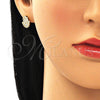 Oro Laminado Stud Earring, Gold Filled Style Hand of God Design, with White Micro Pave, Polished, Golden Finish, 02.210.0431