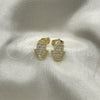 Oro Laminado Stud Earring, Gold Filled Style Hand of God and Judaica Design, with White Micro Pave, Polished, Golden Finish, 02.210.0431