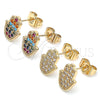 Oro Laminado Stud Earring, Gold Filled Style Hand of God Design, with Multicolor Micro Pave, Polished, Golden Finish, 02.210.0431.1