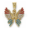 Oro Laminado Fancy Pendant, Gold Filled Style Butterfly Design, with Multicolor Crystal, Polished, Golden Finish, 05.351.0124