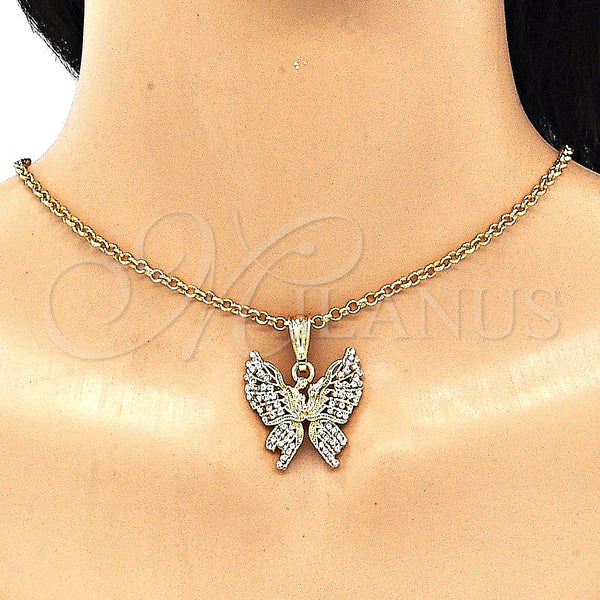 Gold Filled Pendant — Fancy Pendant Butterfly Design with White Crystal Polished — alternate product view — SKU 135178 | Oro Laminado dije — elegante Pendant Butterfly diseño with cristal blanco pulido — SKU 135178