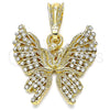 Oro Laminado Fancy Pendant, Gold Filled Style Butterfly Design, with White Crystal, Polished, Golden Finish, 05.351.0124.1