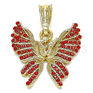 Gold Filled Pendant — Fancy Pendant Butterfly Design with Garnet Crystal Polished — main product view — SKU 135179 | Oro Laminado dije — elegante Pendant Butterfly diseño with Garnet cristal pulido — SKU 135179