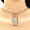 Oro Laminado Religious Pendant, Gold Filled Style Guadalupe Design, with White Crystal, Polished, Golden Finish, 05.351.0125